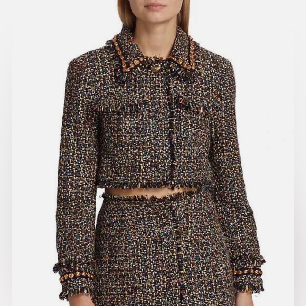 NEW! Cinq a Sept Size 2 'Odette' Cropped Confetti Tweed Jacket, Black Multi - Picture 3 of 9
